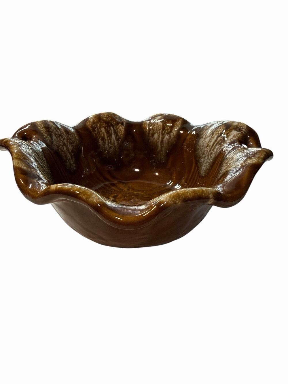 Vintage California Pottery Brown Wood Grain Serving Bowl MCM 7.5"